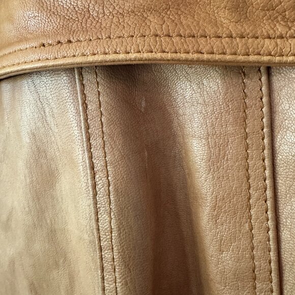 VINTAGE LUXE Arden B Leather Fur Collar Belted Trench - Picture 9 of 12